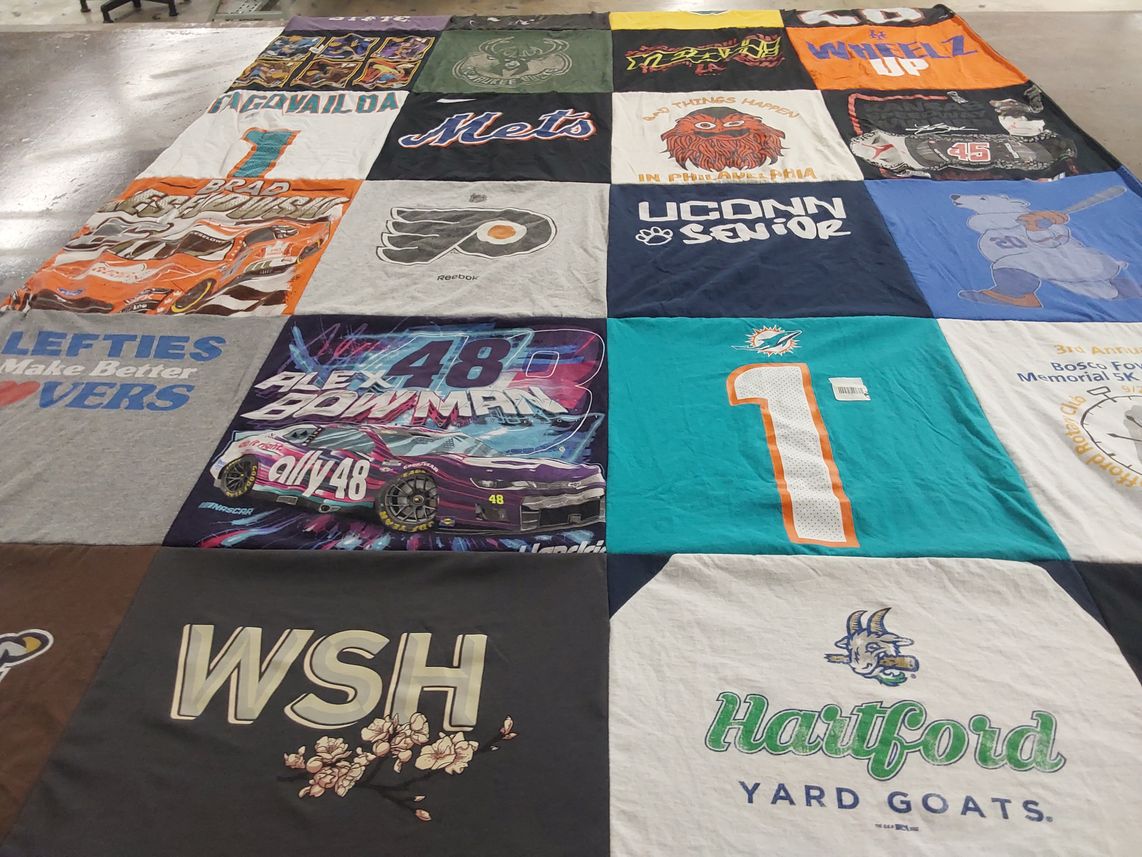 T-shirt quilt featuring miami dolphins, hartford yard goats by Patrick from CT