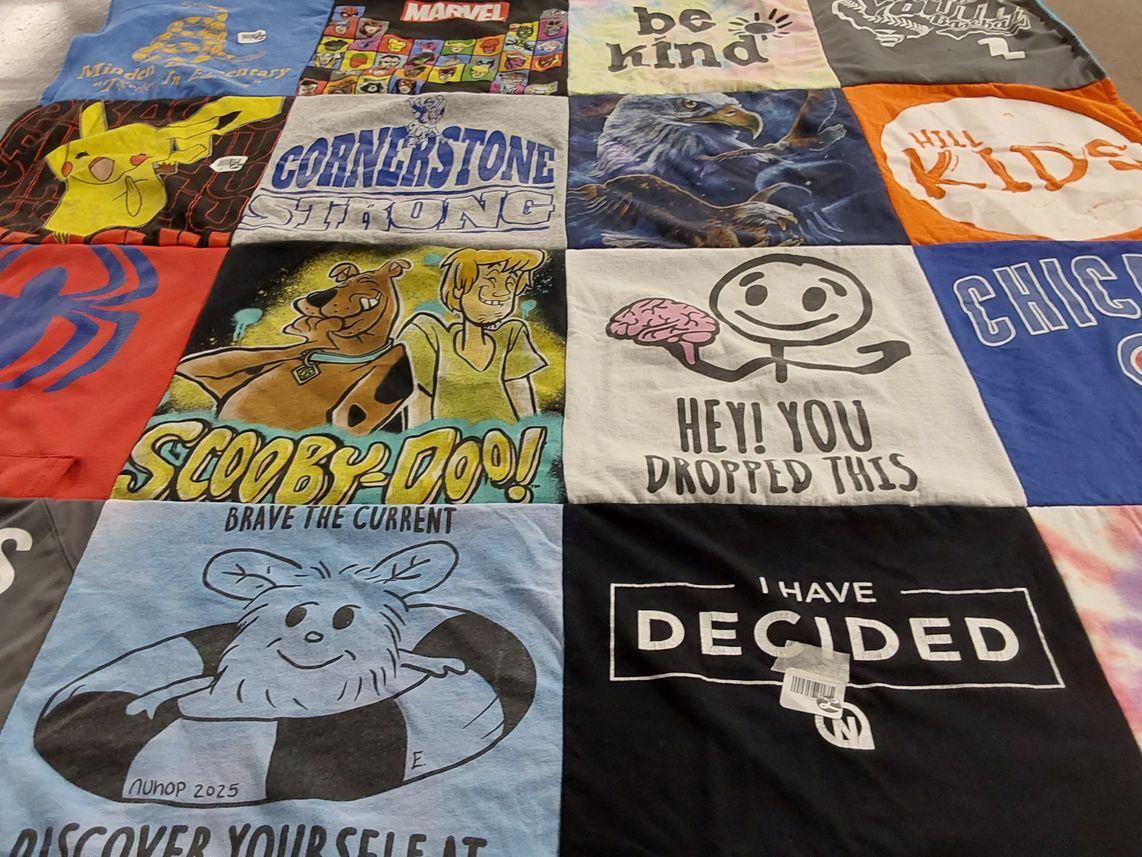 T-shirt quilt from cornerstone university by Robin's from OH