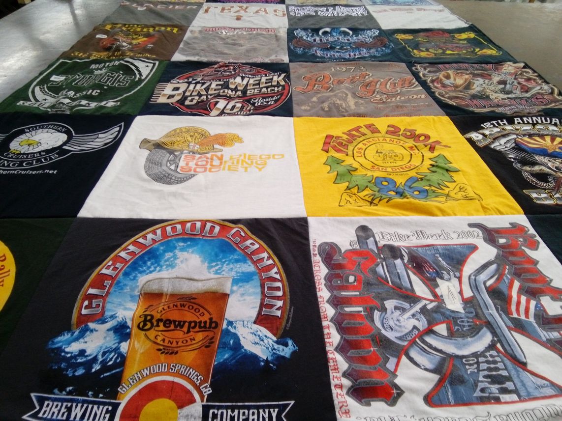 T-shirt quilt with biking, motorcycles themes by stan from CA