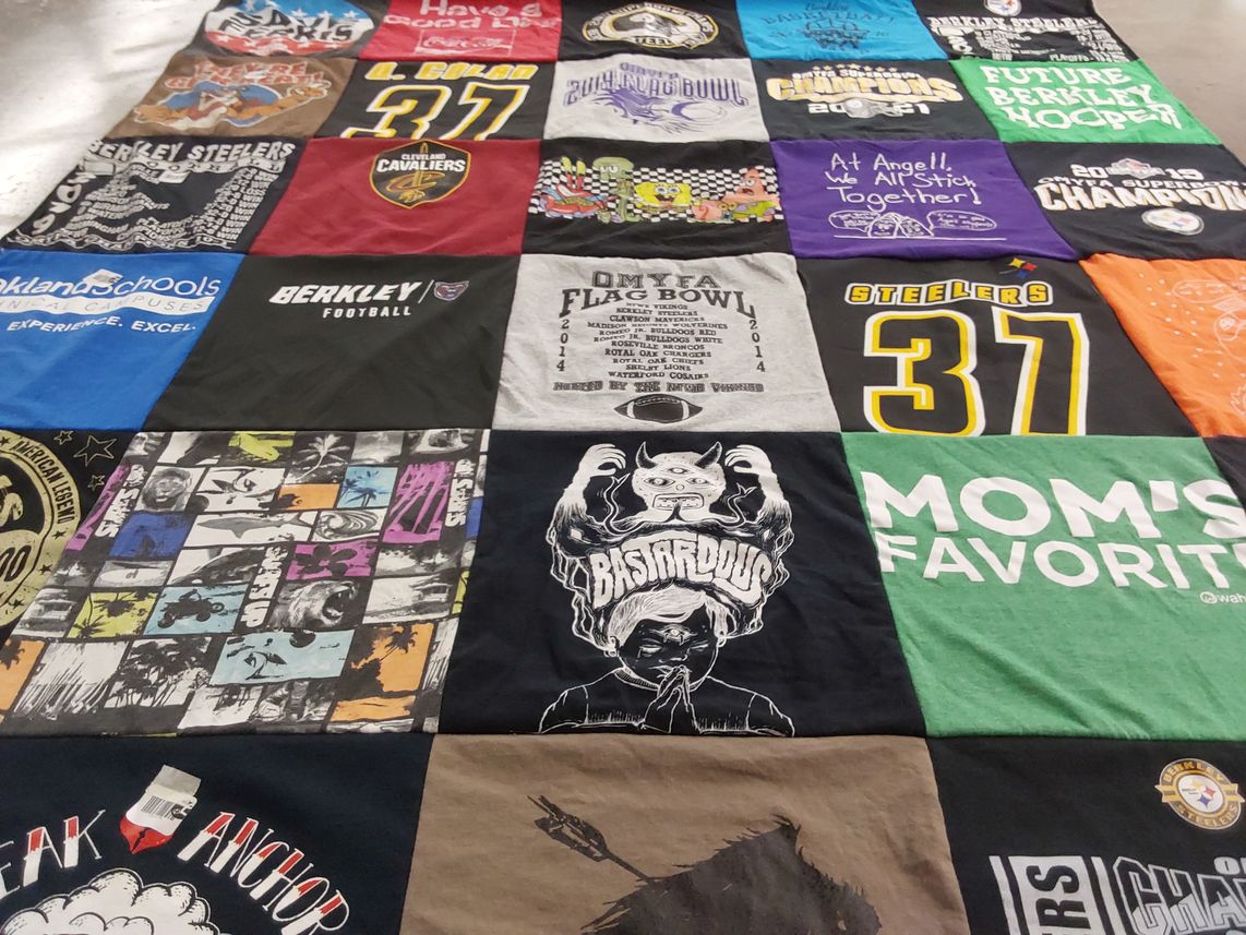 T-shirt quilt featuring berkley steelers, cavaliers by Christina from MI