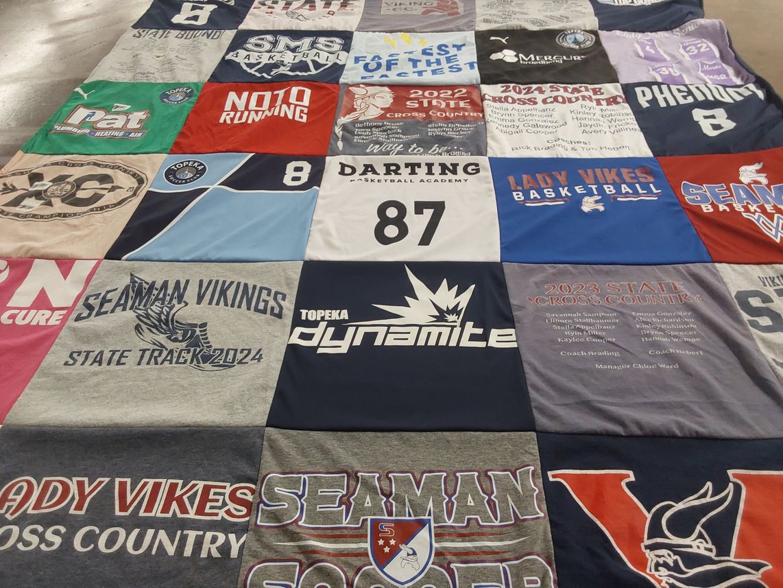 T-shirt quilt featuring lady vikings basketball, seaman vikings track by Tracee from KS