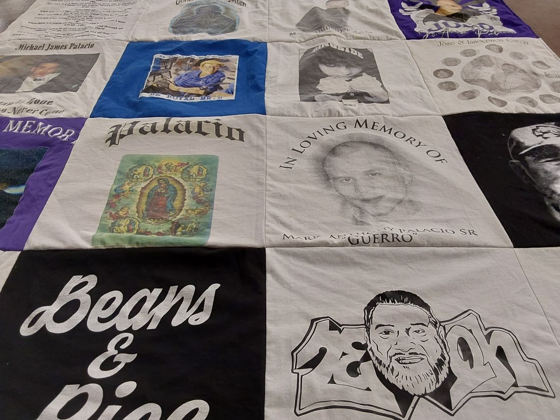 T-shirt quilt with memory, honoring themes by Cristina from MO
