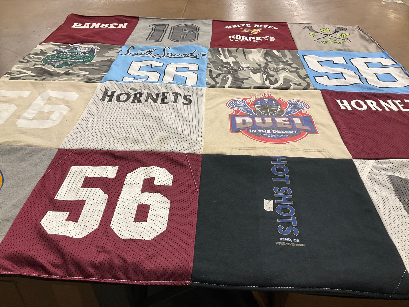T-shirt quilt featuring white river hornets by Shayna from WA
