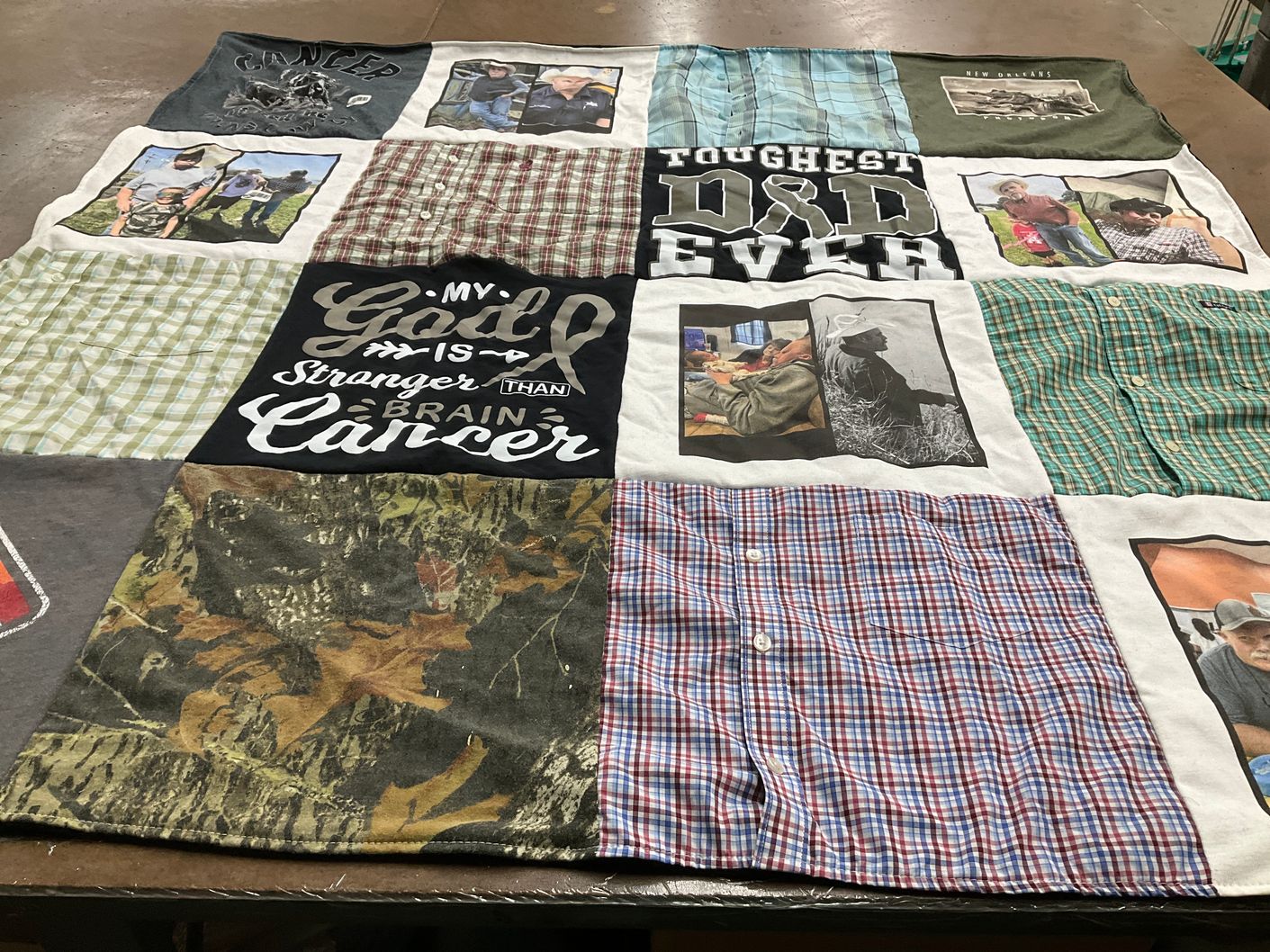 T-shirt quilt with hunting, family themes by Rachael from TX