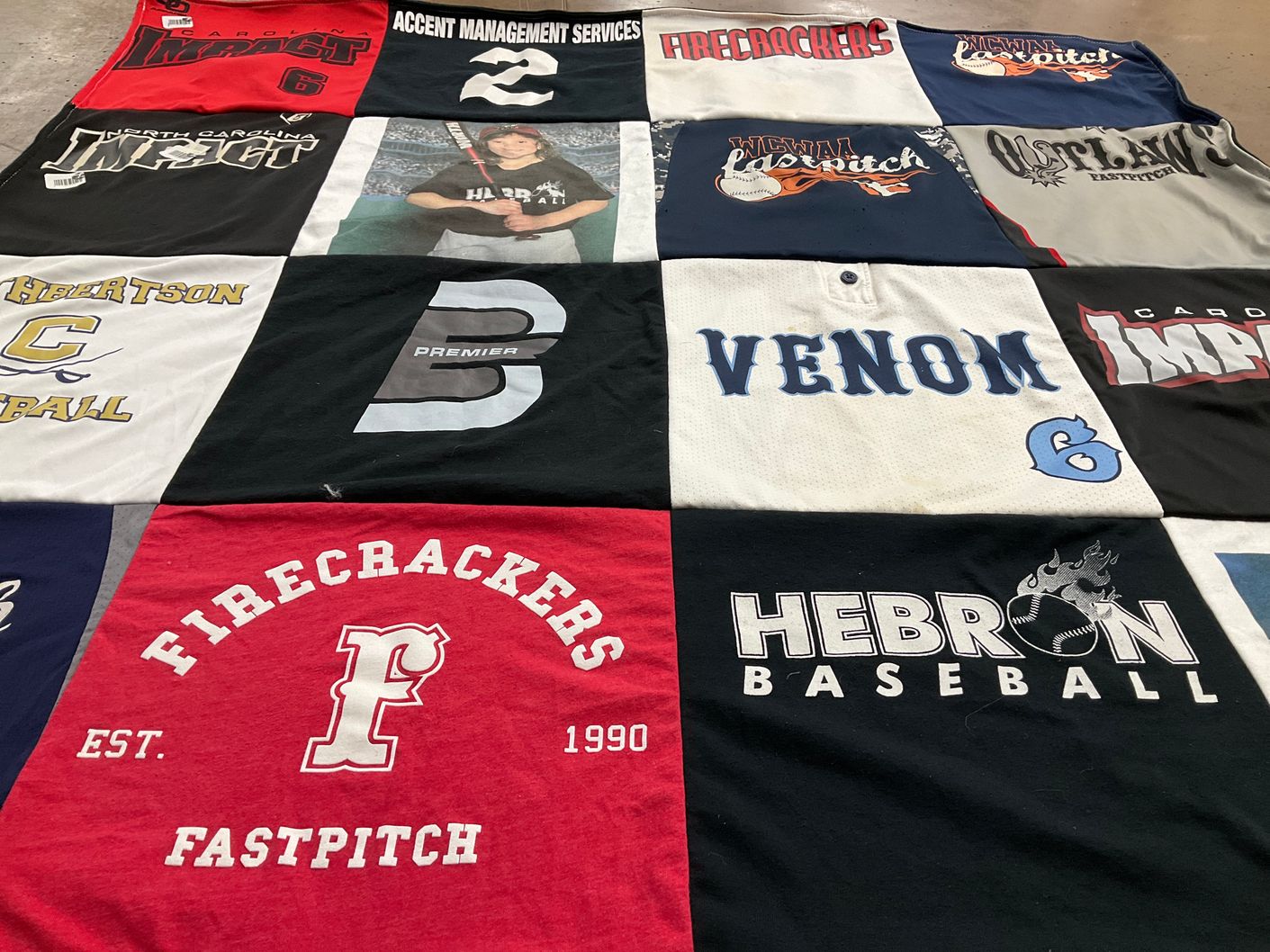T-shirt quilt featuring firecrackers fastpitch, nc impact by Cheryl from NC