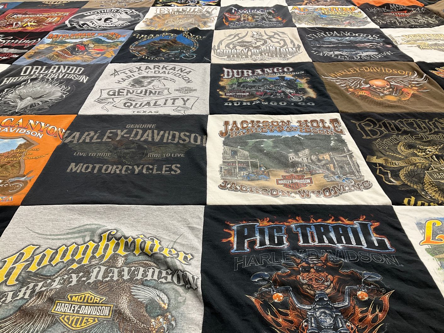 T-shirt quilt with motorcycles, biking themes by James from AR