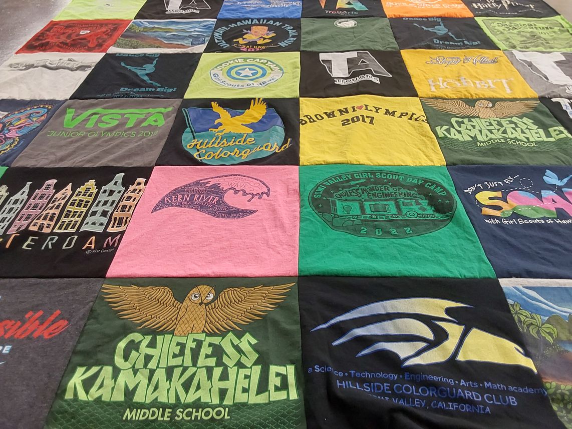 T-shirt quilt from chefeess kamakahele middle school by Wendi from CA