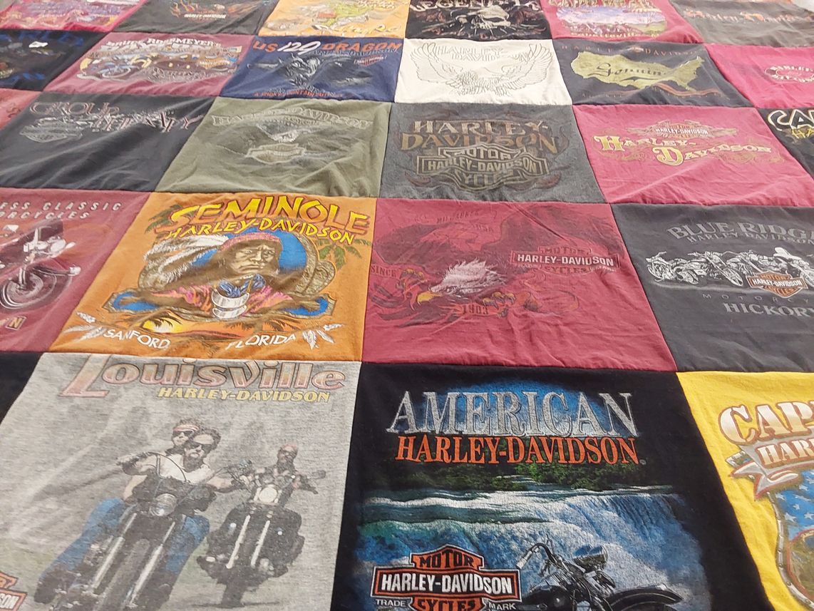 T-shirt quilt with motorcycle culture, riding themes by Daryle from NC