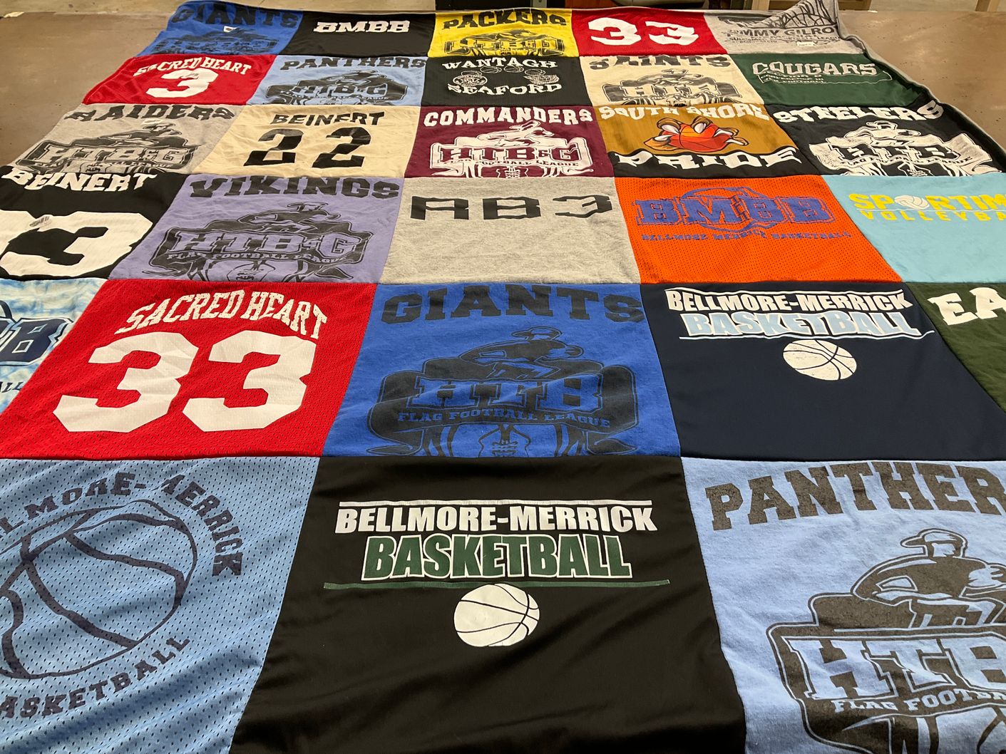T-shirt quilt featuring bellmore merrick basketball, giants by Lauren from NY