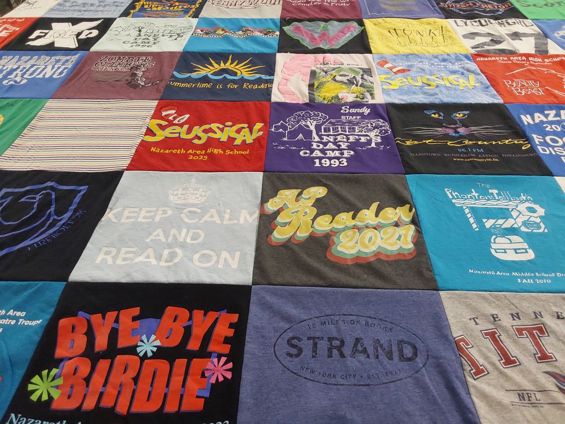 T-shirt quilt from nazarath area high school, nazarath area middle school by Sandy from PA