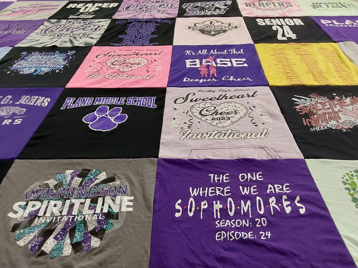 T-shirt quilt from plano middle school, huntsville high school by Amanda from IL