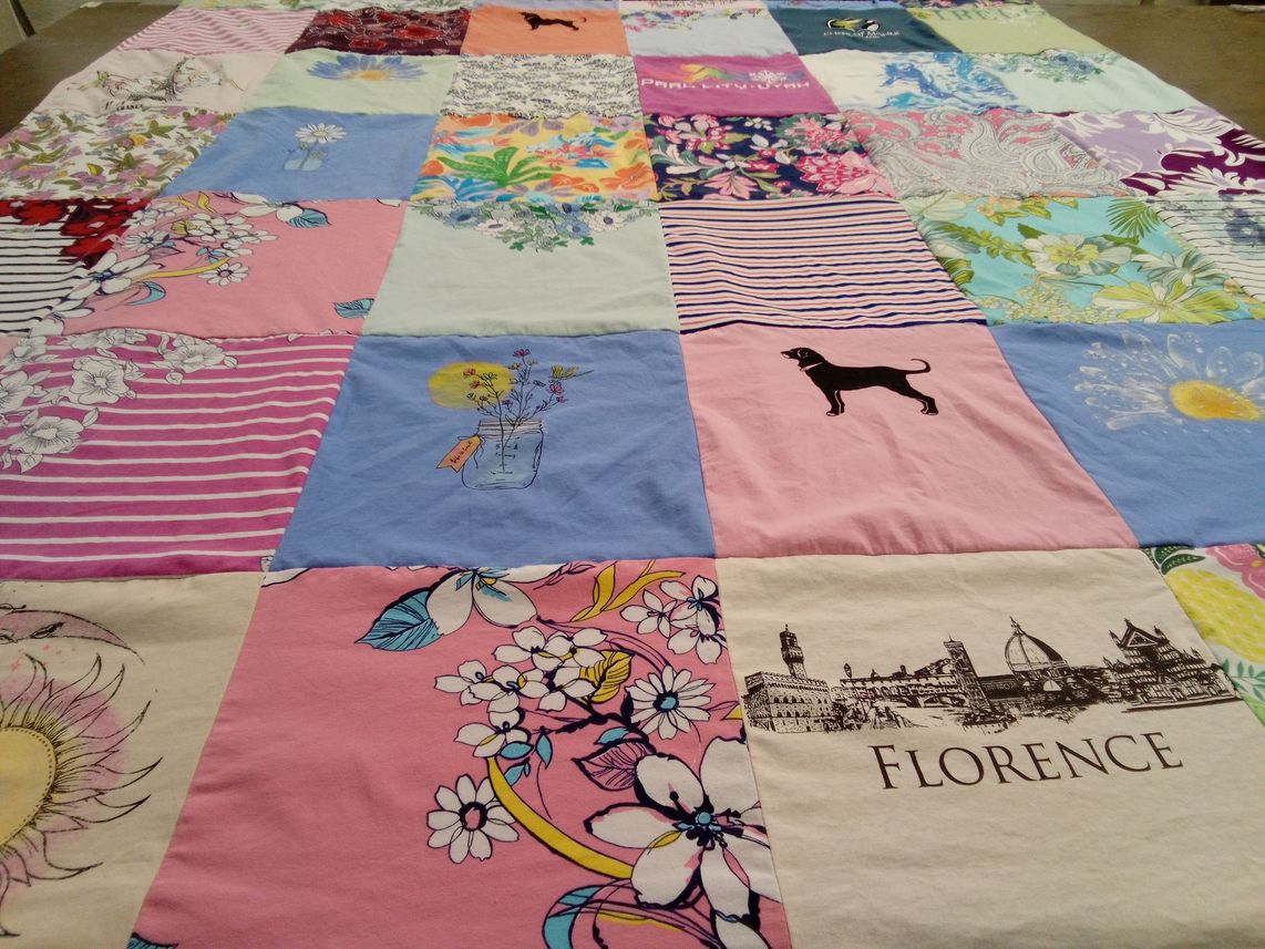 T-shirt quilt with flowers, nature themes by Donna from FL