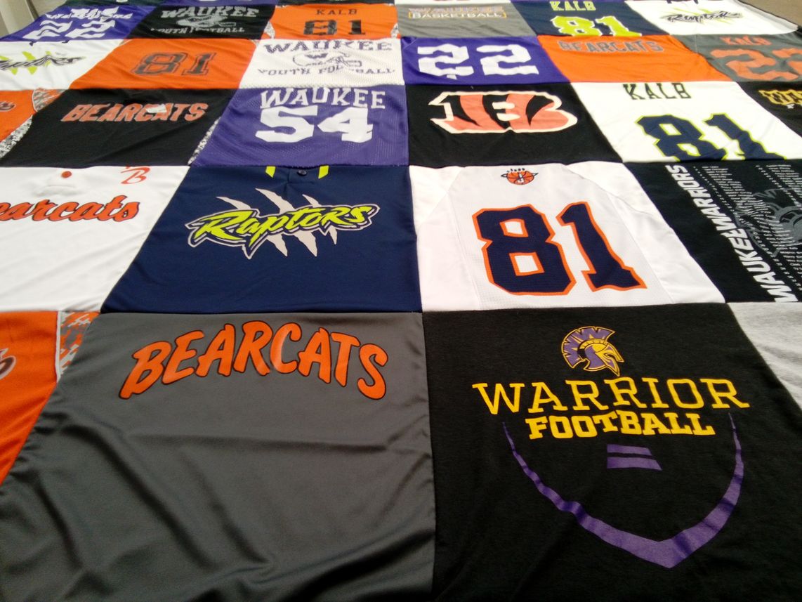 T-shirt quilt featuring waukee raptors by Michelle from IA