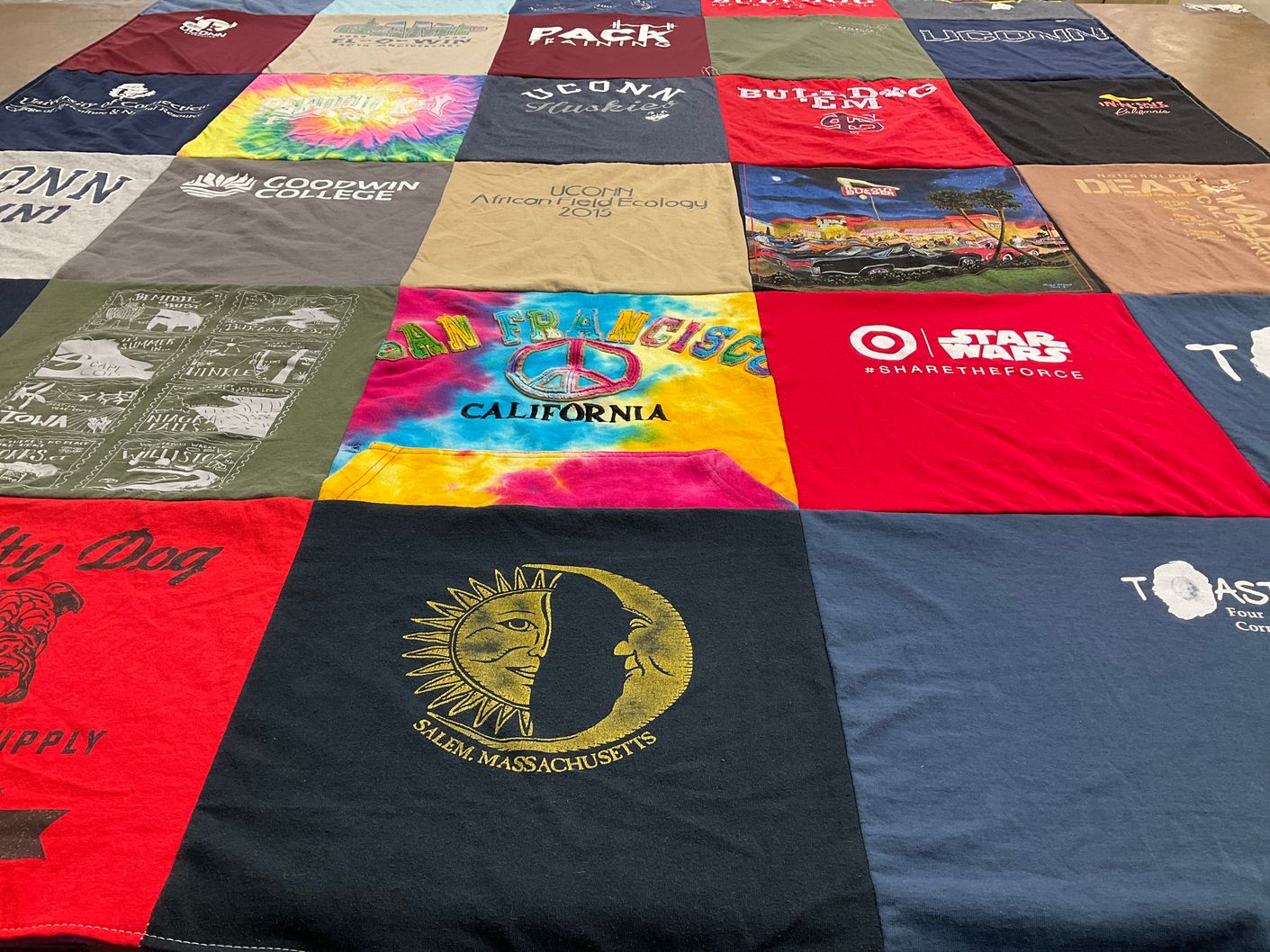 T-shirt quilt from university of connecticut, goodwin college by Zavier from WY