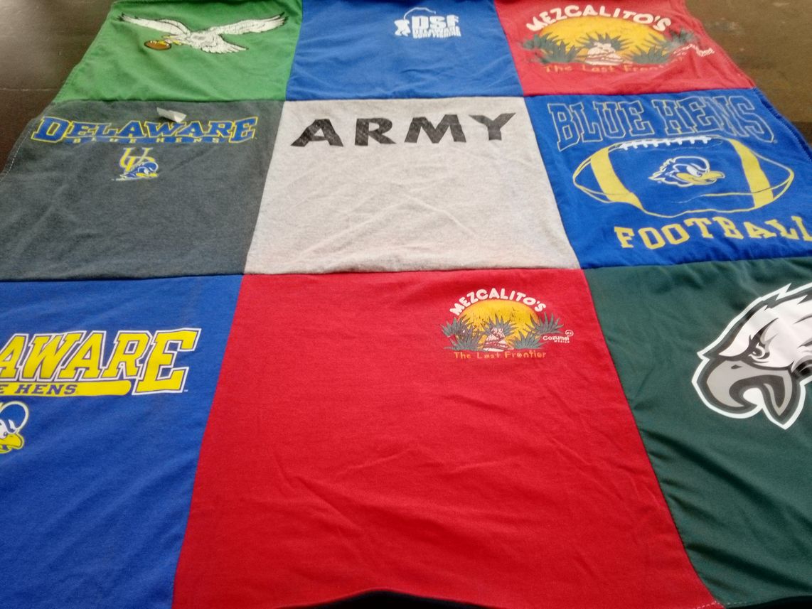 T-shirt quilt featuring blue hens football by Cindy from DE