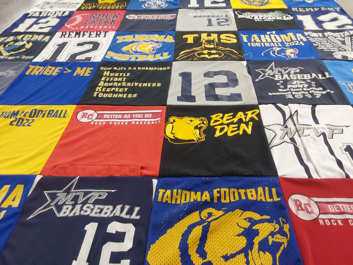 T-shirt quilt featuring tahoma football, rock creek baseball by Crystal from WA
