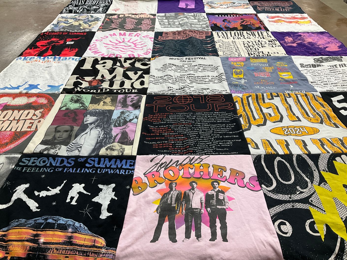T-shirt quilt with music, concerts themes by Gia from NY