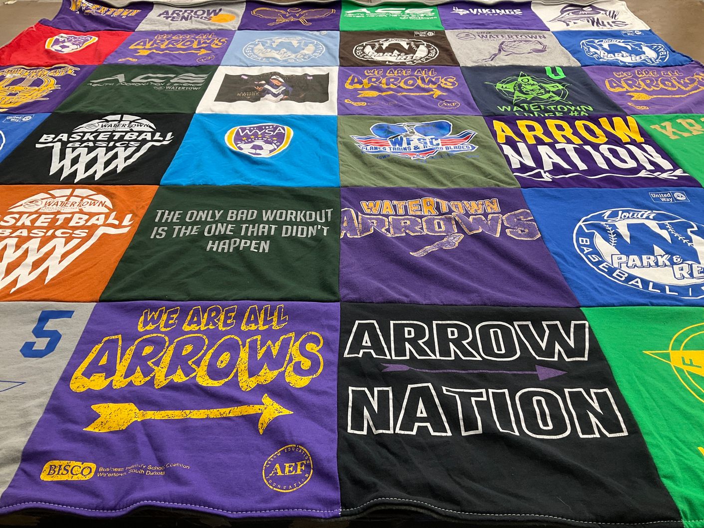 T-shirt quilt featuring watertown arrows by Sara from SD