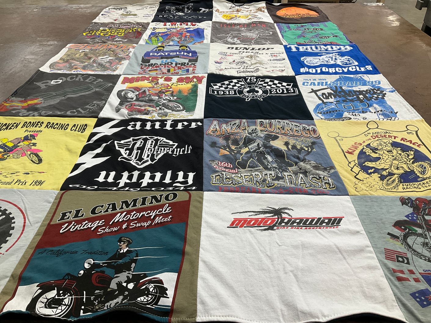 T-shirt quilt with motorcycles, racing themes by Colin from CA
