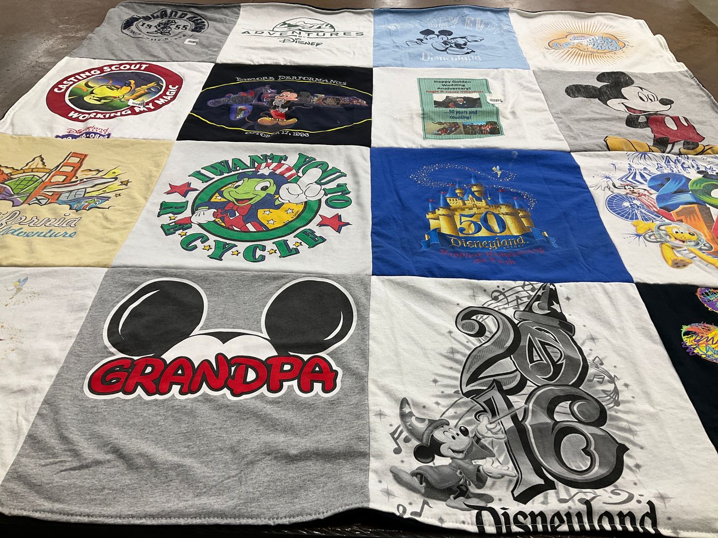 T-shirt quilt with disney, disneyland themes by Alan from CA