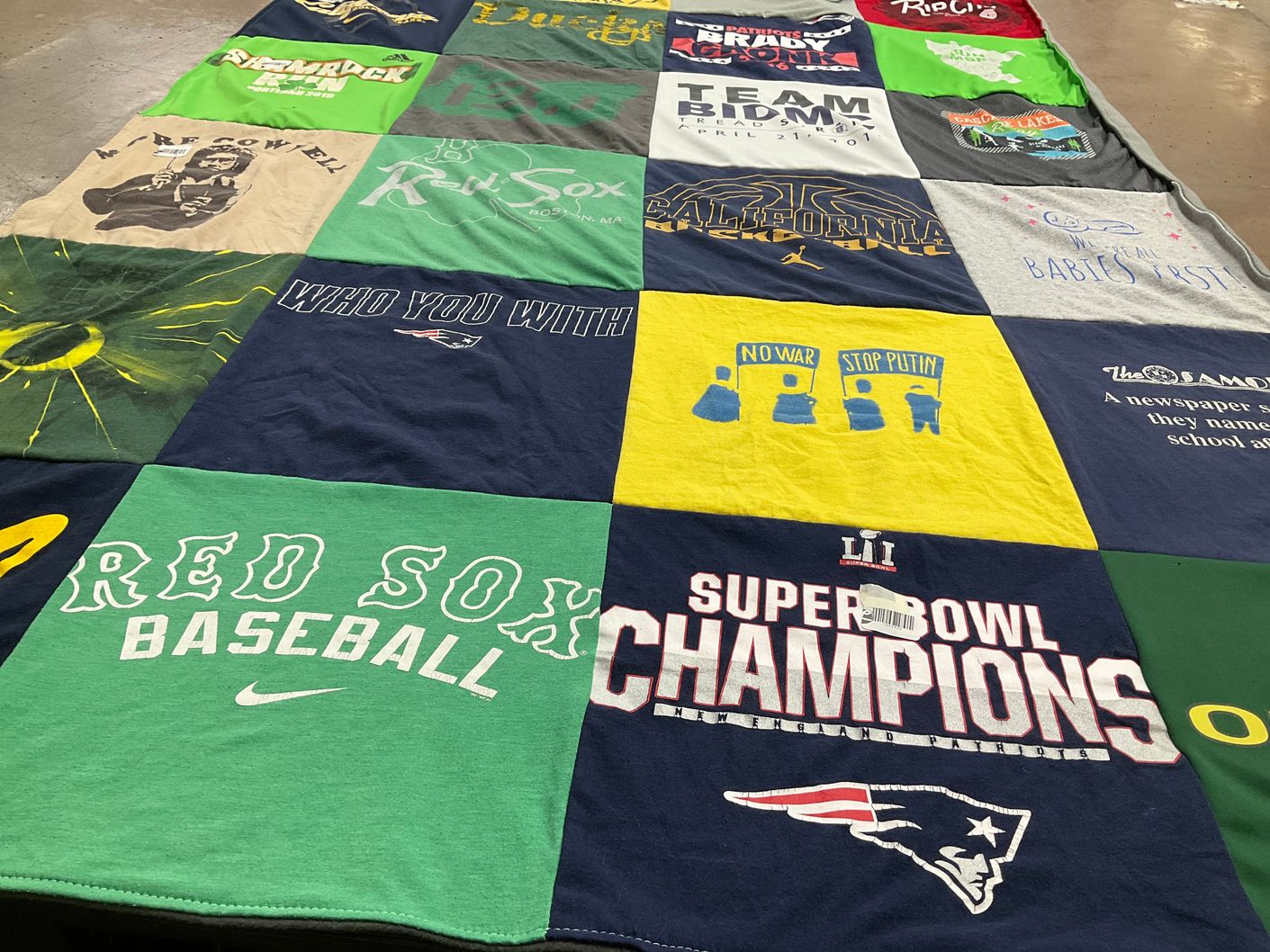 T-shirt quilt featuring boston red sox, new england patriots by Stephanie from OR