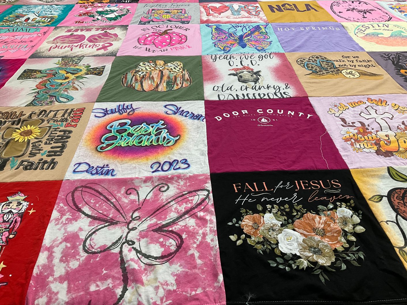 T-shirt quilt with friends, faith themes by Courtney from LA