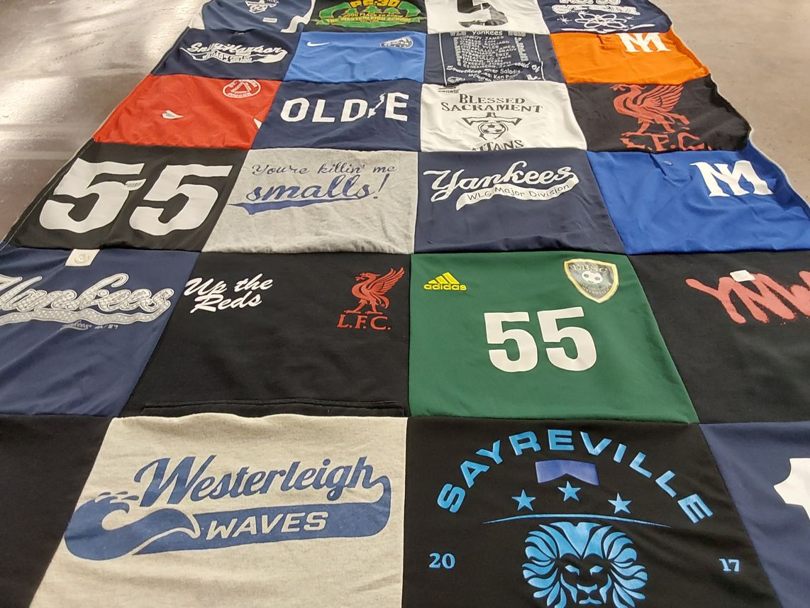 T-shirt quilt featuring liverpool football club, new york yankees by Kerry from NJ