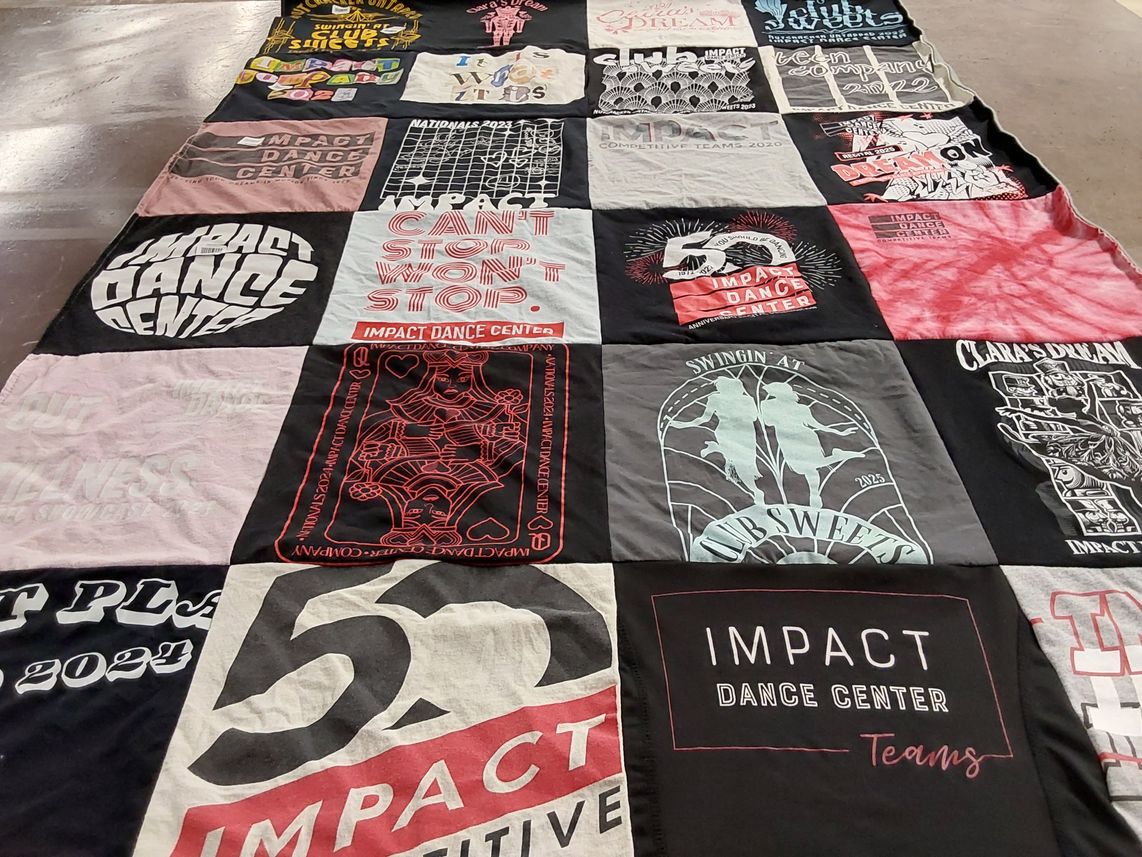 T-shirt quilt with dance themes by Nicole from CA