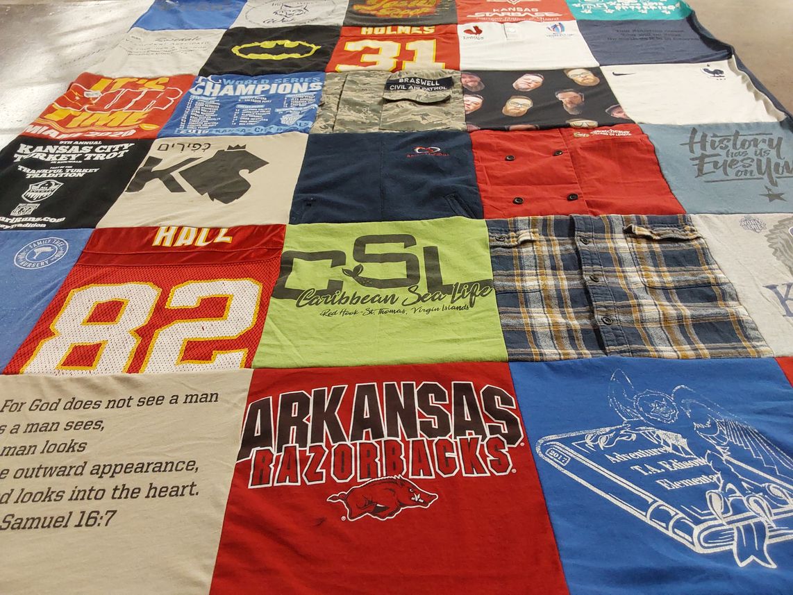 T-shirt quilt featuring arkansas razorbacks by Ava from KS