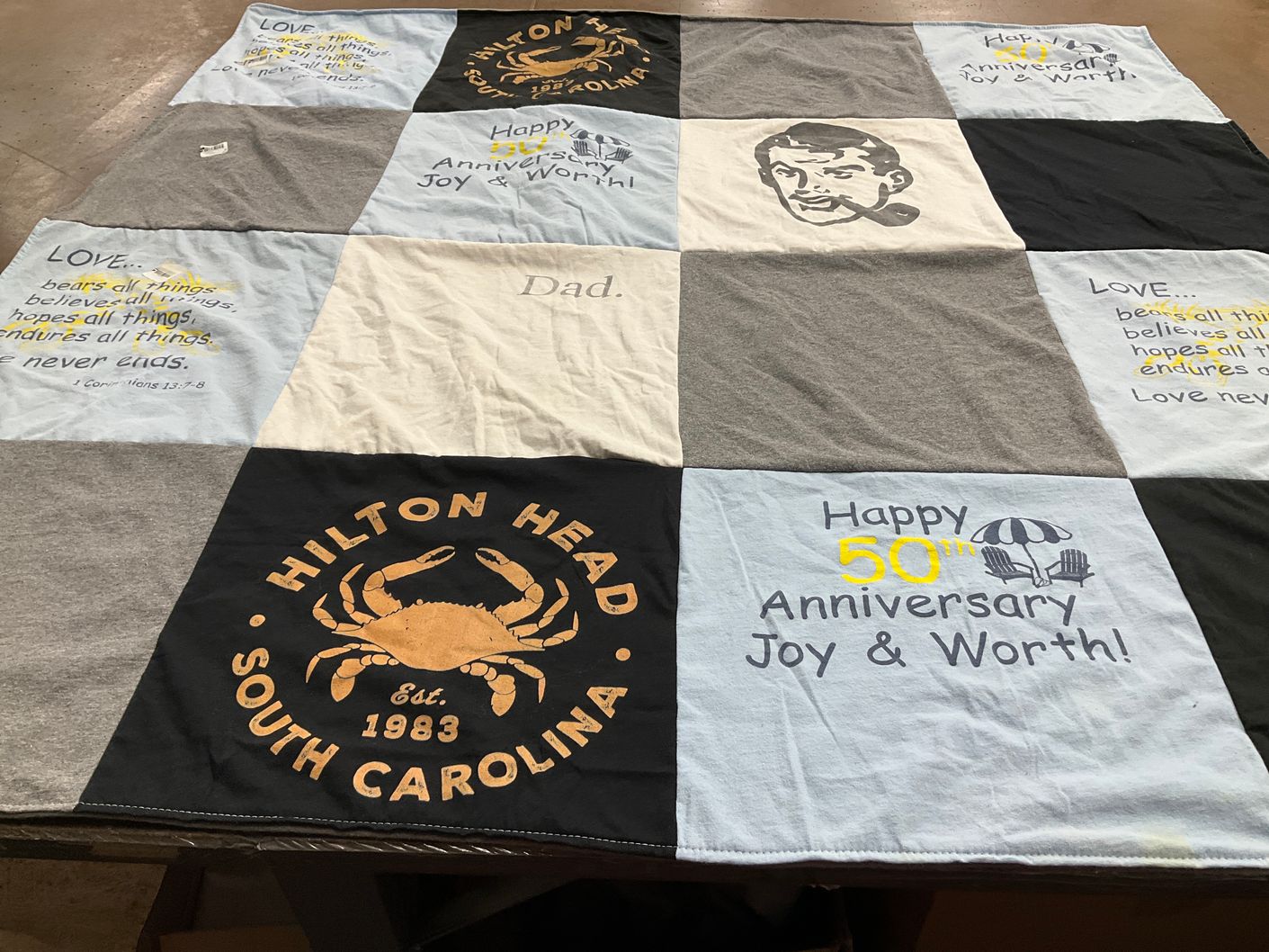 T-shirt quilt with family, celebration themes by Steve from NC