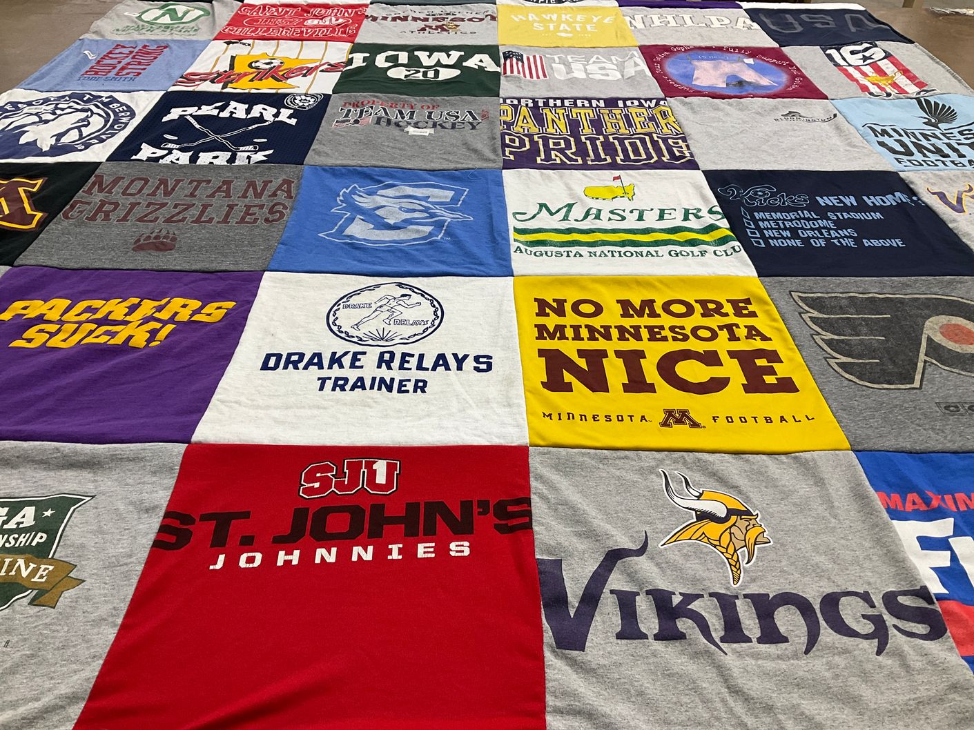 T-shirt quilt featuring minnesota vikings, drake relays by Becky from MN