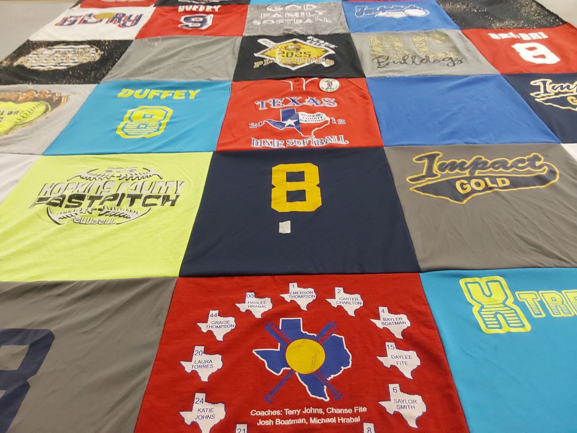 T-shirt quilt with softball themes by Rebekah from TX