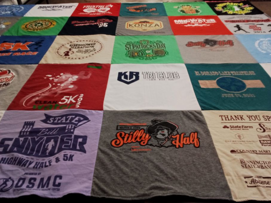 T-shirt quilt with running, marathons themes by Christopher from KS