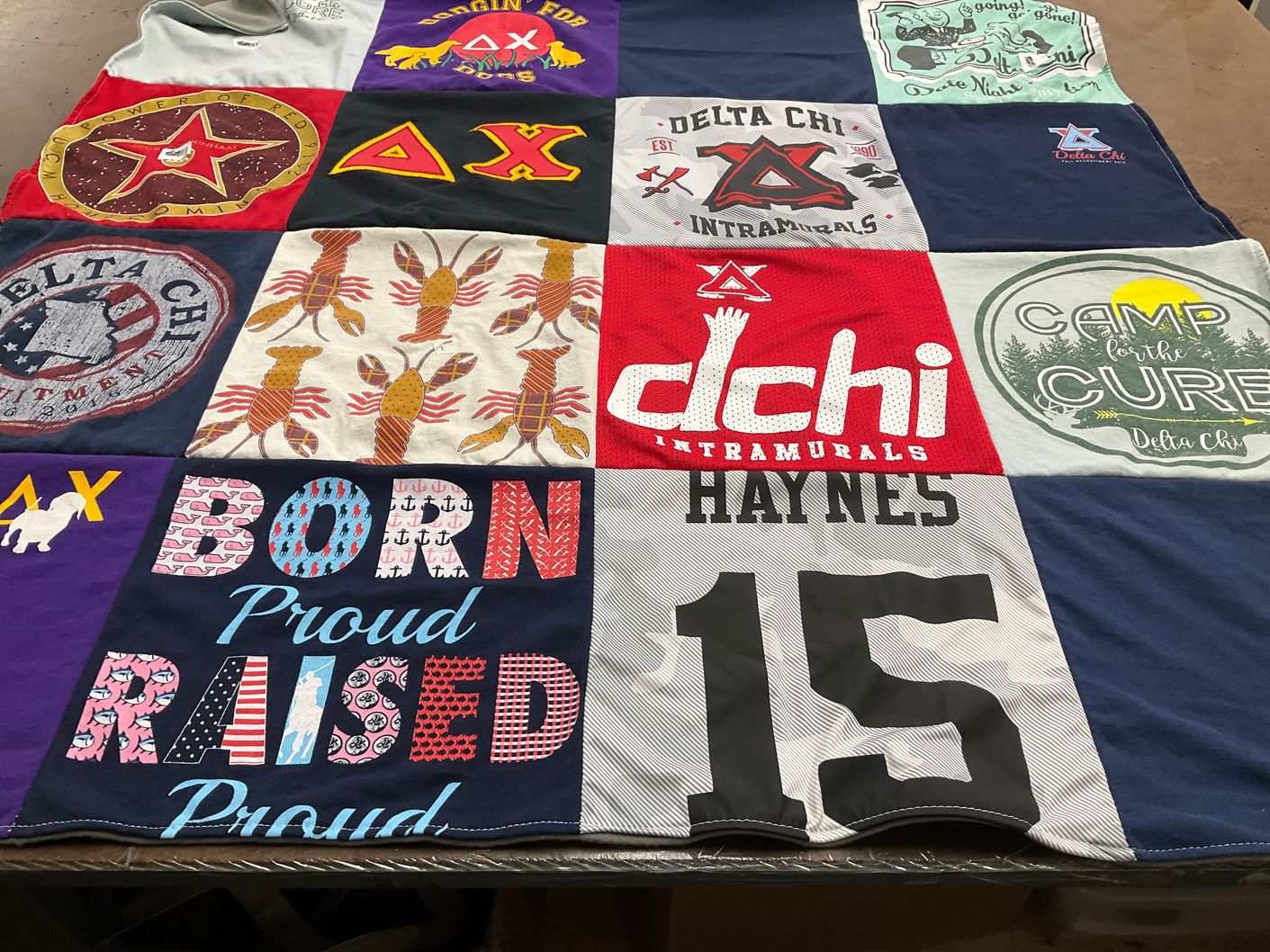T-shirt quilt with fraternities, sororities themes by Cole from CO