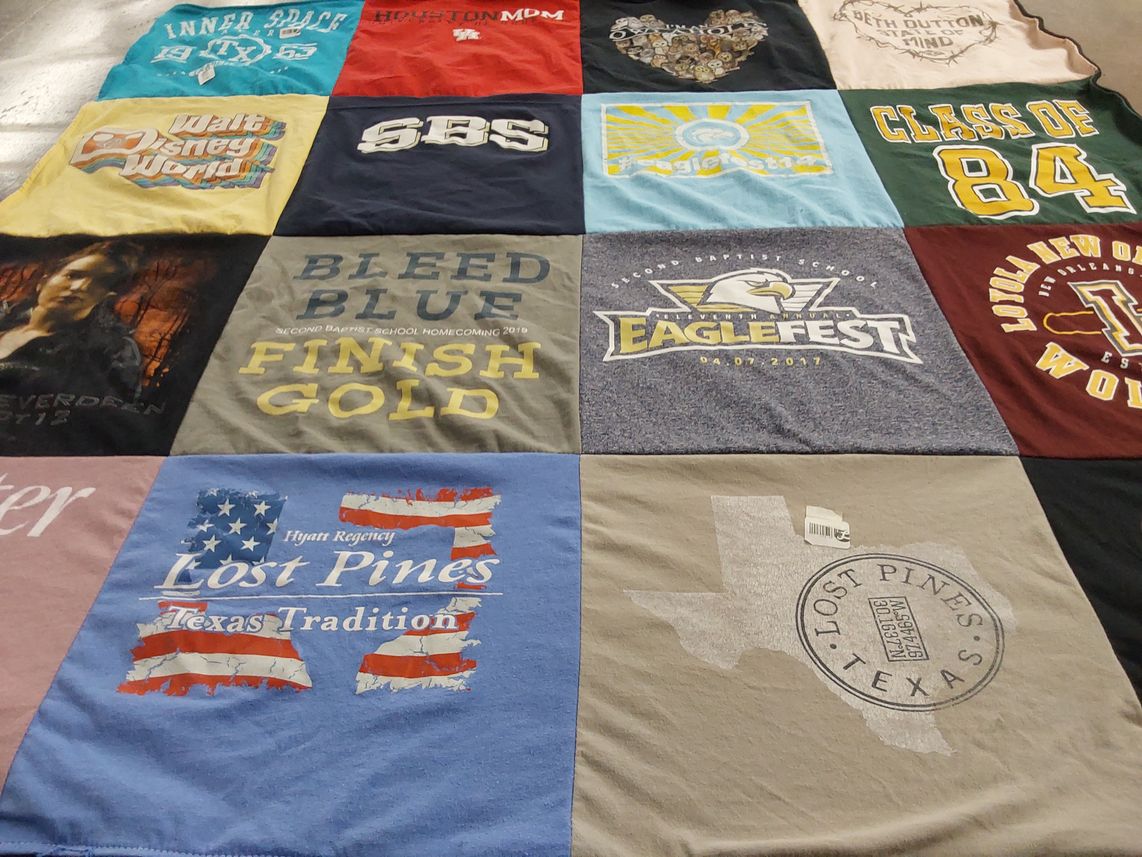 T-shirt quilt from second baptist school by Kirsten from TX