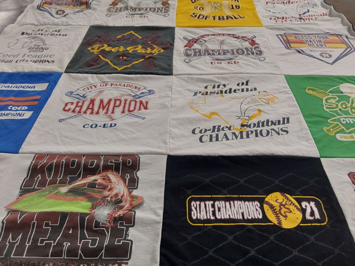 T-shirt quilt with softball themes by Sheryl from TX
