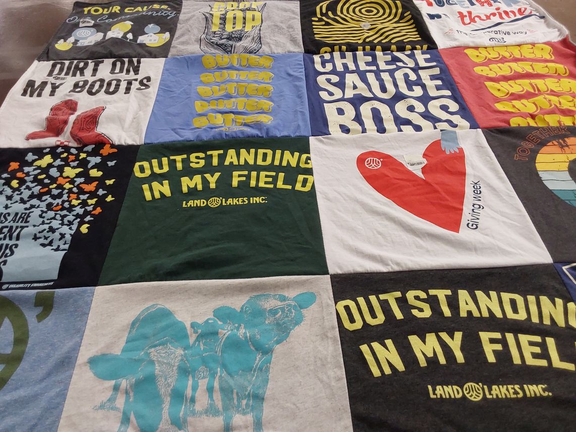 T-shirt quilt with agriculture, food themes by Douglas from MN