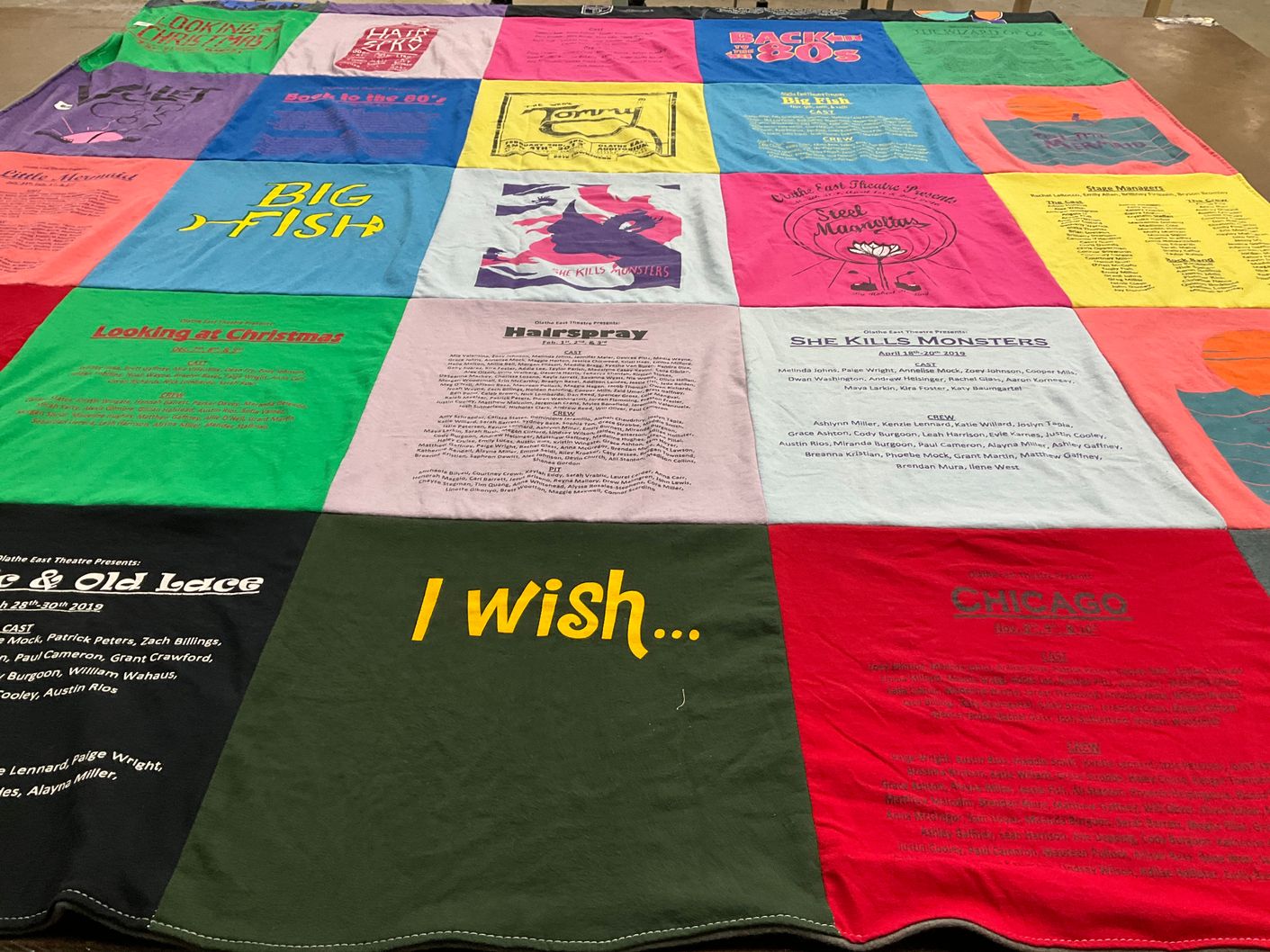 T-shirt quilt with theater, musicals themes by Ashlynn from KS