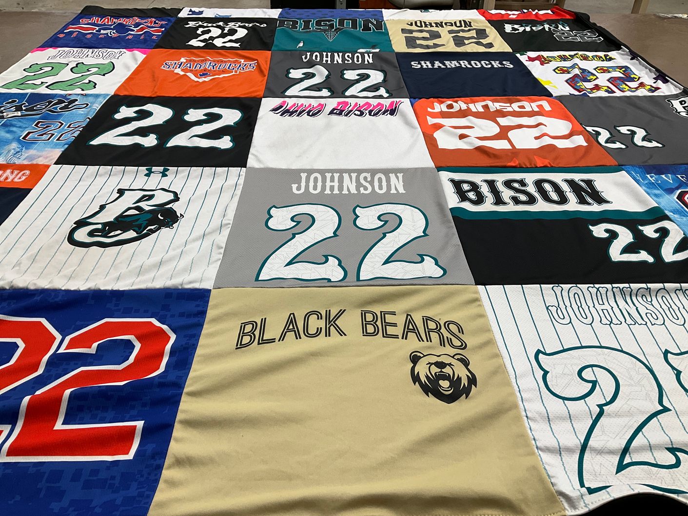 T-shirt quilt featuring black bears, bison by Sarah from OH
