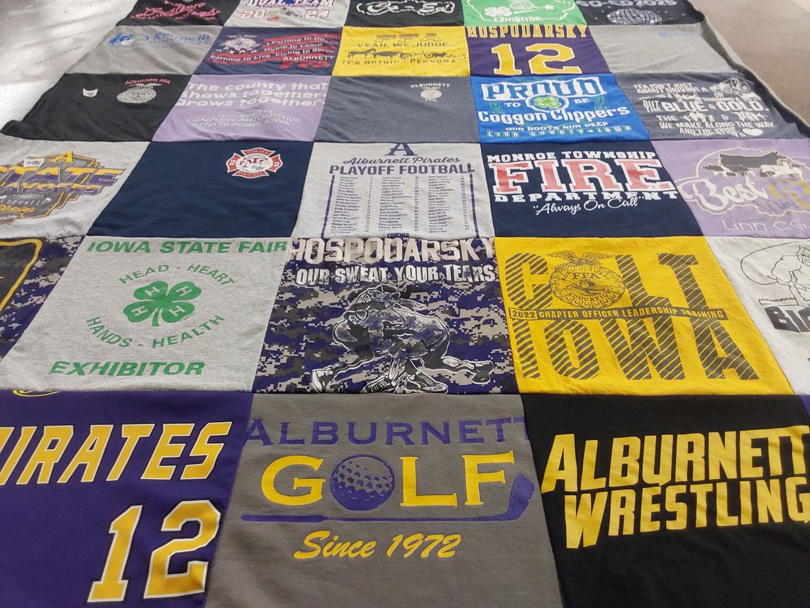 T-shirt quilt featuring alburnett pirates by HEATHER from IA