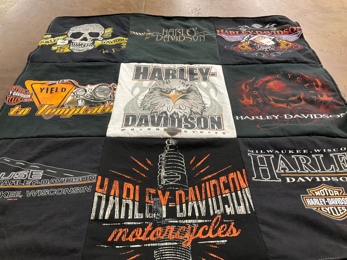 T-shirt quilt with motorcycles, biking themes by Don from CA