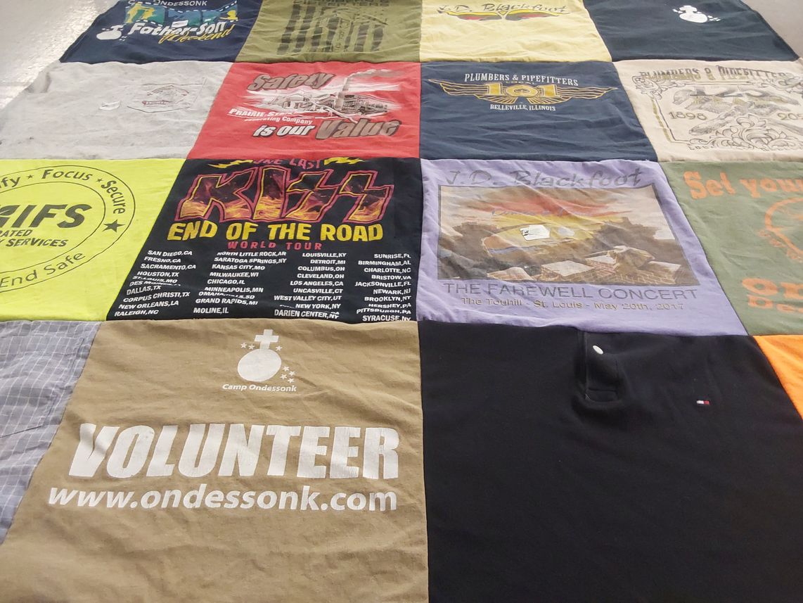T-shirt quilt with music, volunteering themes by Kimberly from IL