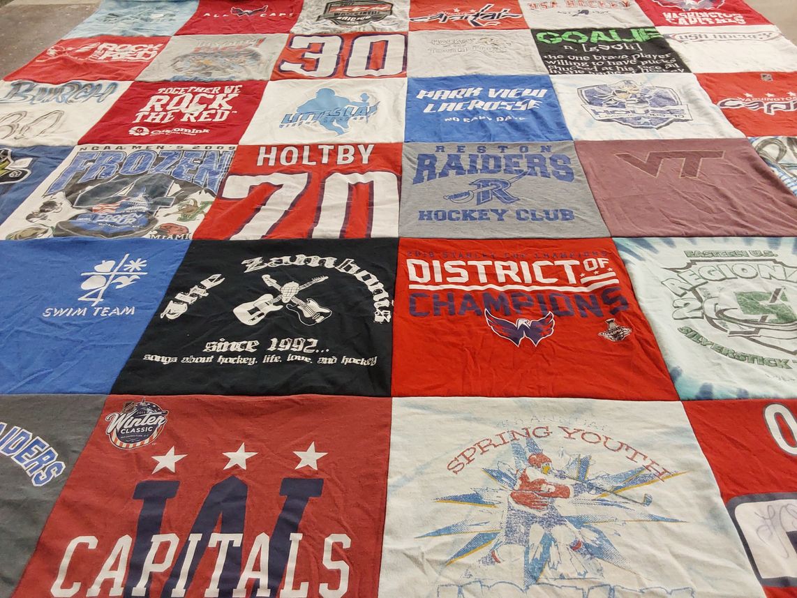 T-shirt quilt featuring washington capitals, reston raiders hockey club by Jenni from VA