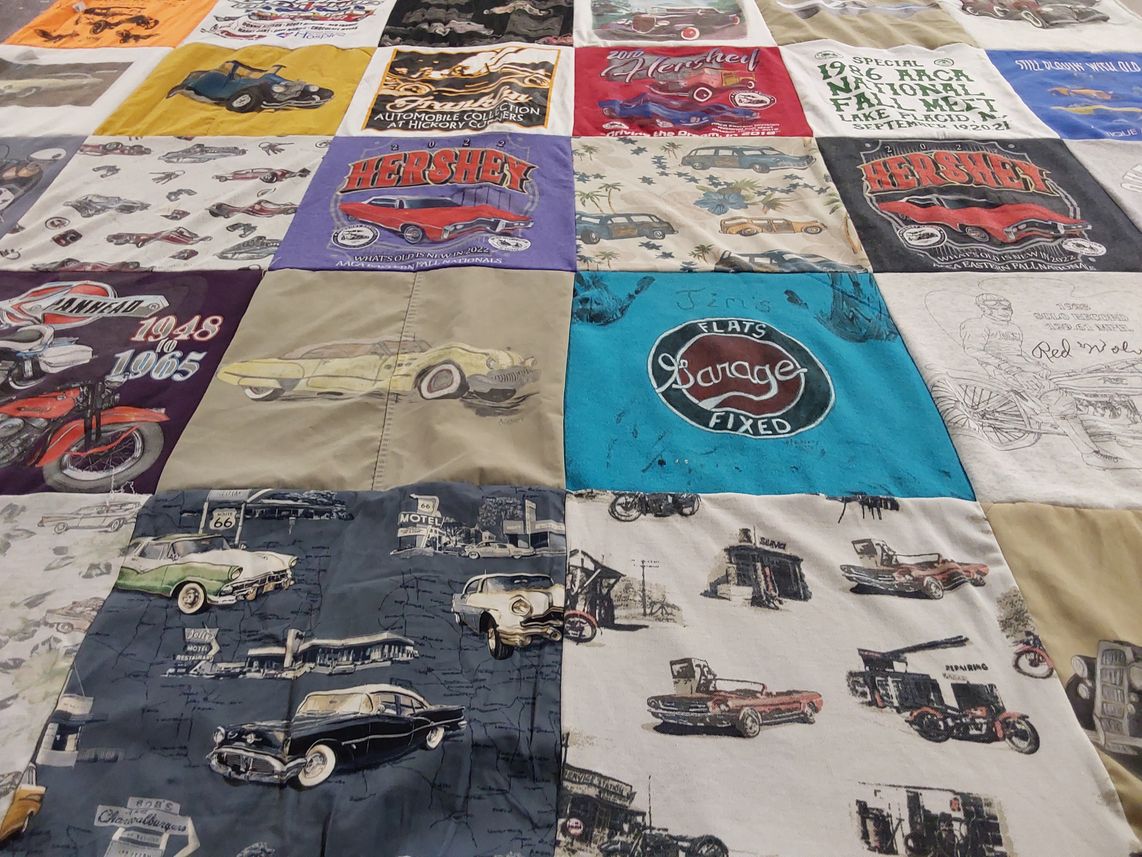 T-shirt quilt with classic cars, automobiles themes by James from NC
