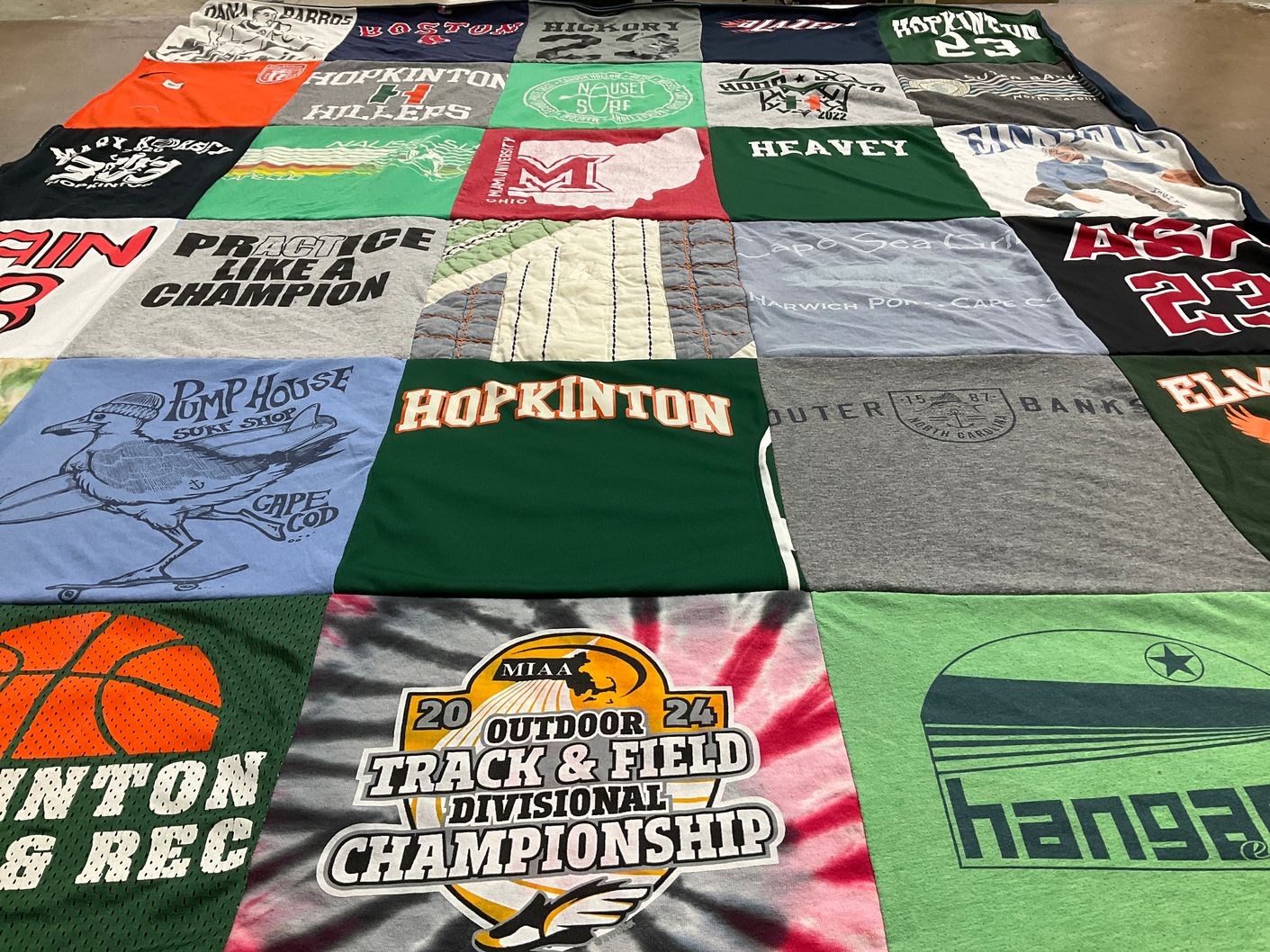 T-shirt quilt featuring hopkinton hillers by Sasha from MA