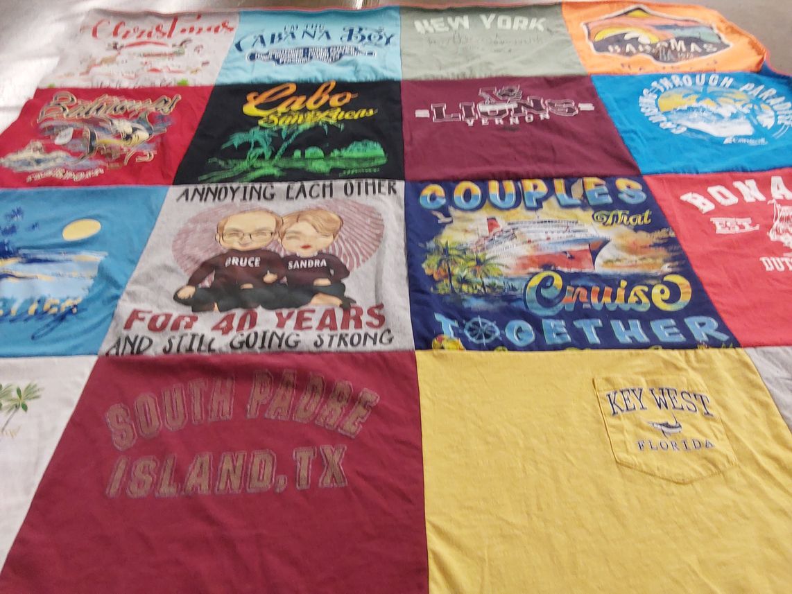 T-shirt quilt with travel, cruising themes by Sandra from TX