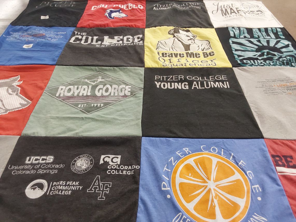 T-shirt quilt from pitzer college, university of colorado colorado springs by Mattie from CO