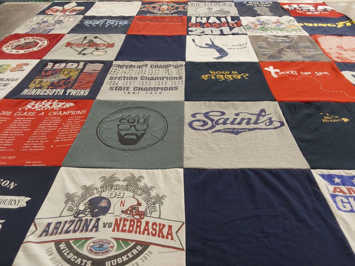 T-shirt quilt featuring arizona wildcats, nebraska corn huskers by Wendy from MN
