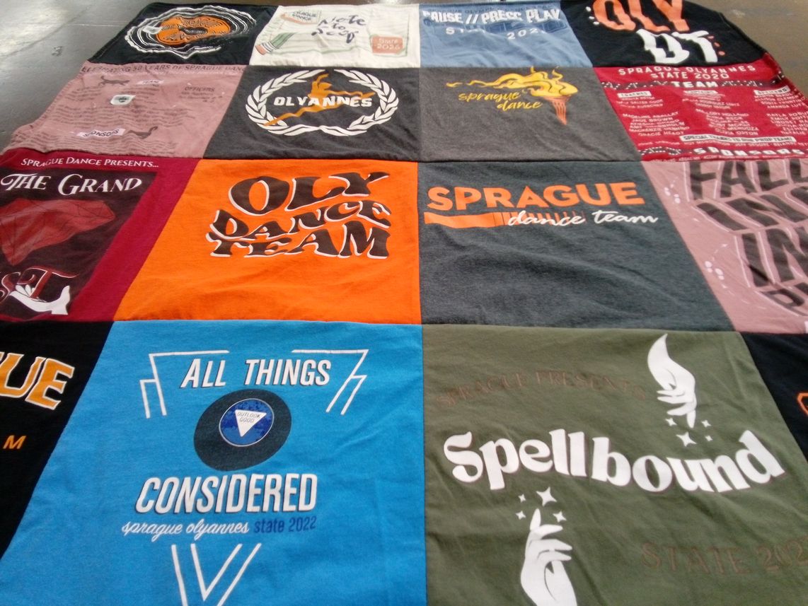 T-shirt quilt featuring oly dance team, sprague dance team by Anne Marie from OR