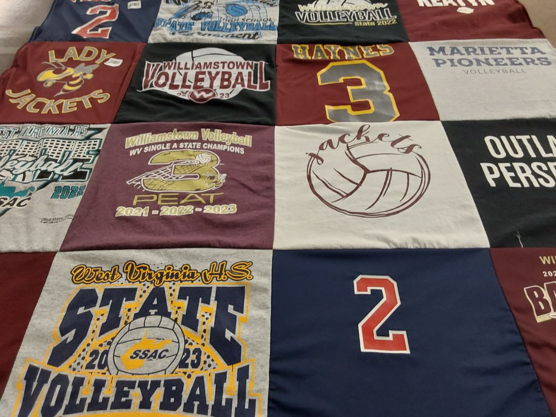 T-shirt quilt featuring marietta pioneers volleyball, west virginia h.s. volleyball by Melissa from WV